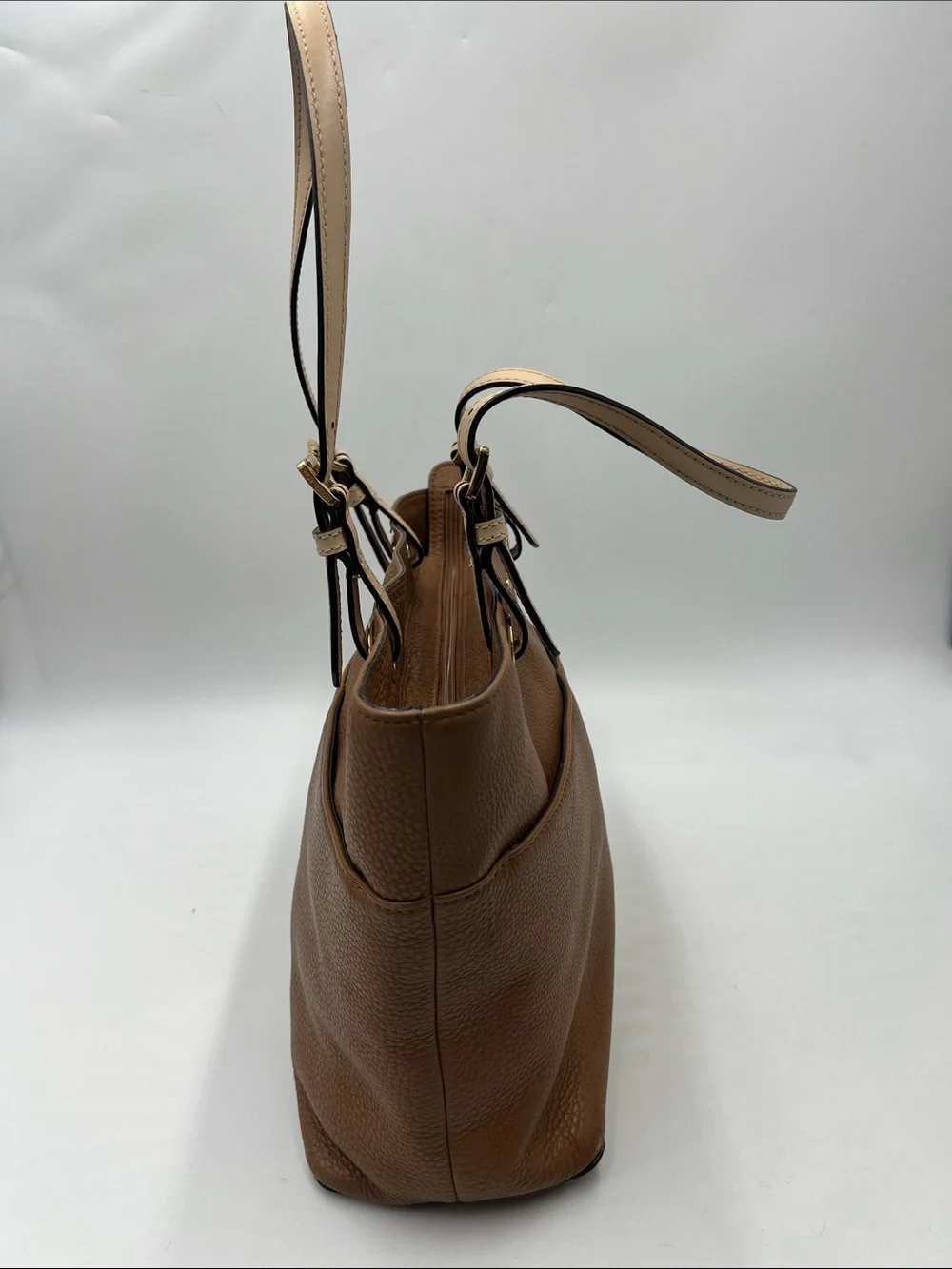 Michael Kors Brown Leather Tote with Cream Handles